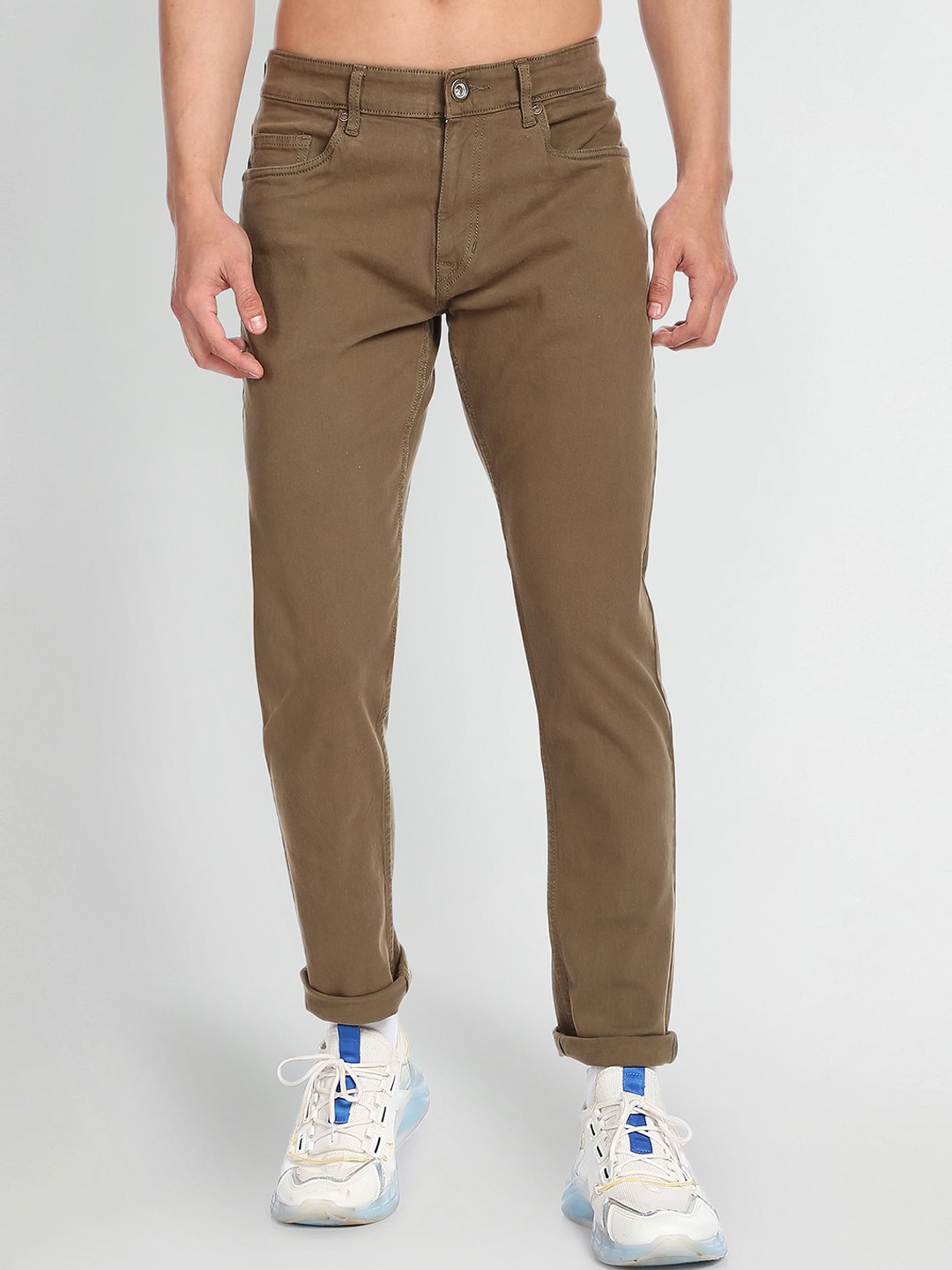 

Flying Machine Men Slim Fit Mid Rise Regular Trousers, Brown
