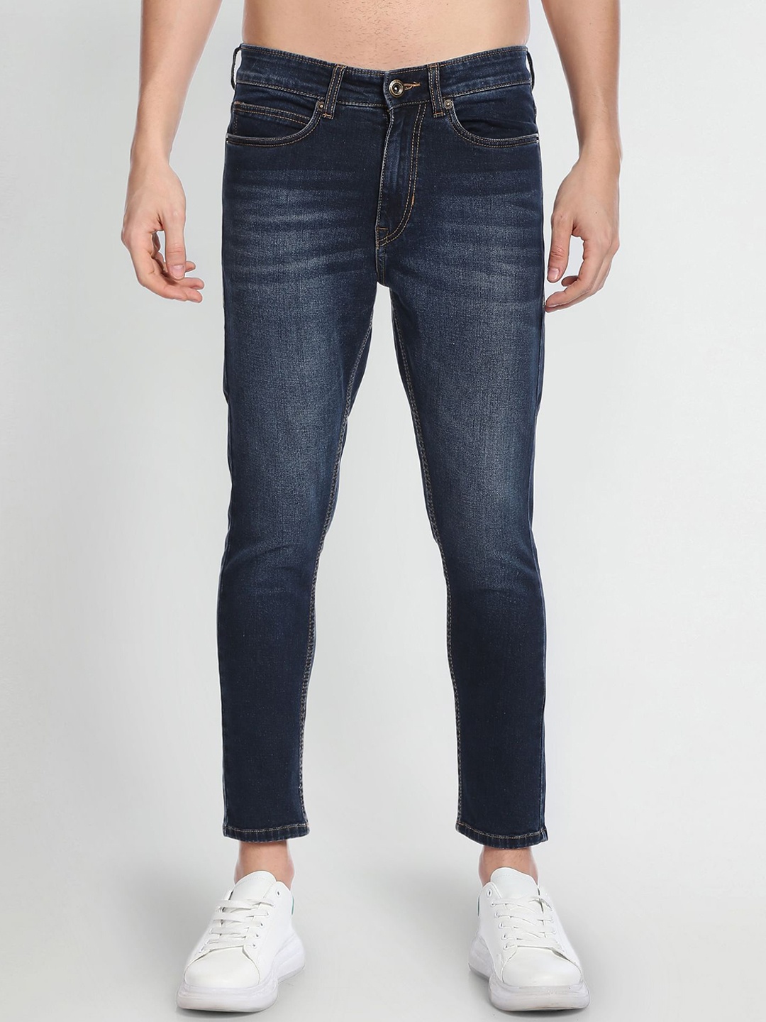 

Flying Machine Men Slim Fit Mid Rise Whiskers Stretchable Jeans, Blue