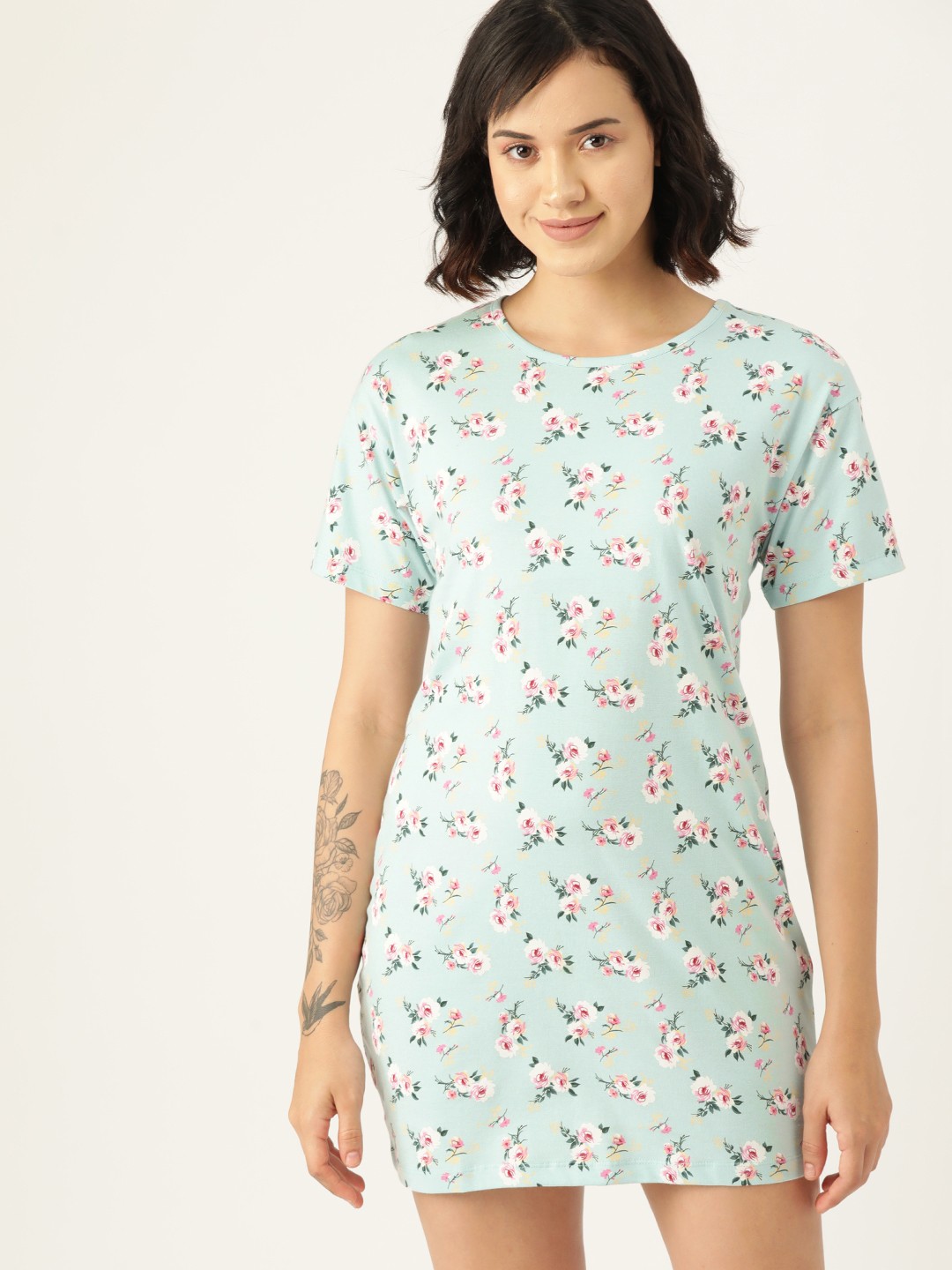 

DressBerry Women Floral Printed Cotton Night Suit, Turquoise blue