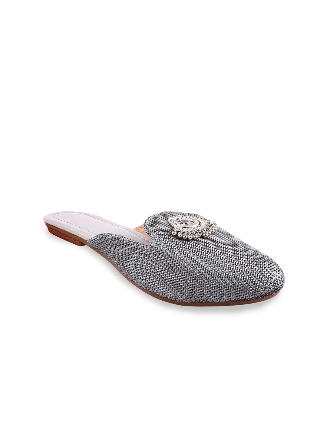 

Apratim Embellished Round Toe Mules, Grey