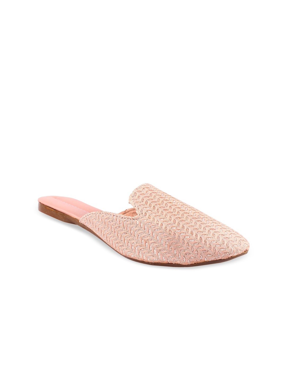 

Apratim Embellished Round Toe Mules, Peach