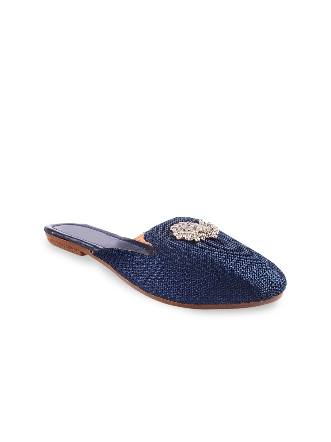 

Apratim Embellished Round Toe Mules, Navy blue