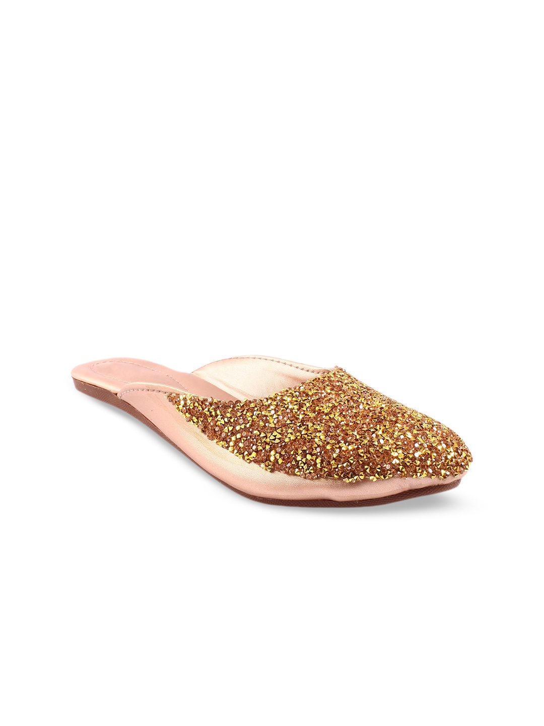 

Apratim Embellished Round Toe Mules, Gold