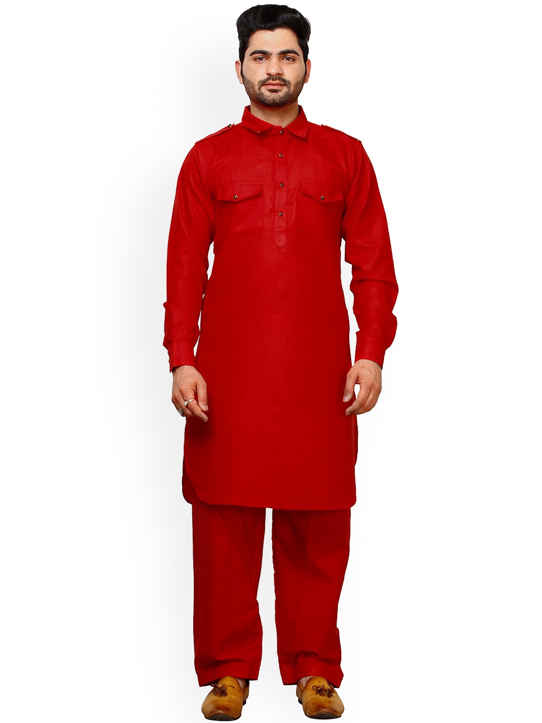 

Pro-Ethic STYLE DEVELOPER Shirt Collar Pathani Kurta With Pyjamas, Red