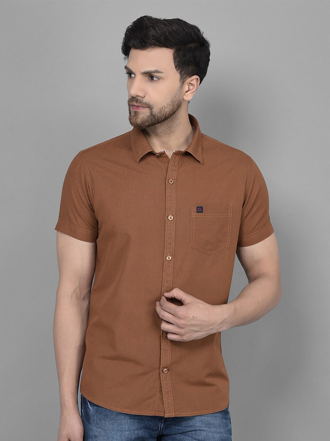 

Canary London Spread Collar Smart Slim Fit Cotton Linen Casual Shirt, Brown