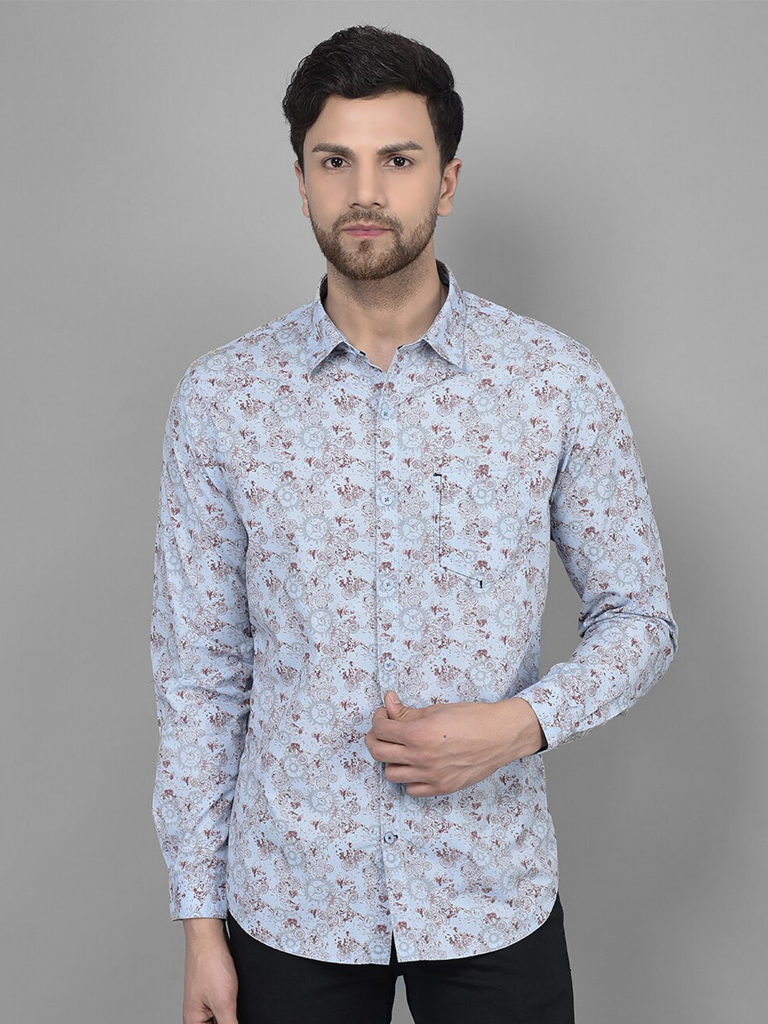 

Canary London Floral Printed Smart Slim Fit Cotton Casual Shirt, Blue