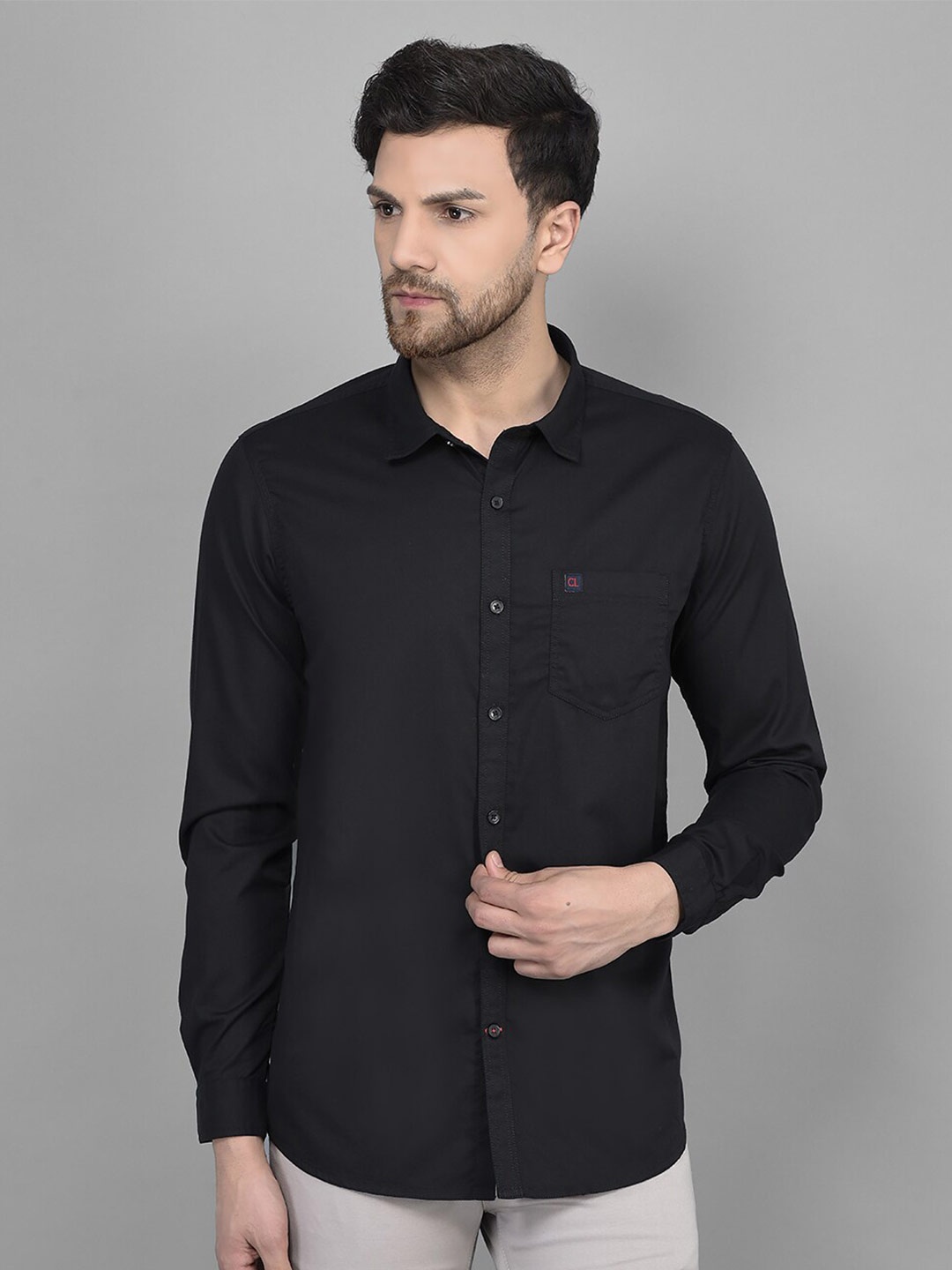 

Canary London Spread Collar Smart Slim Fit Twill Cotton Casual Shirt, Black
