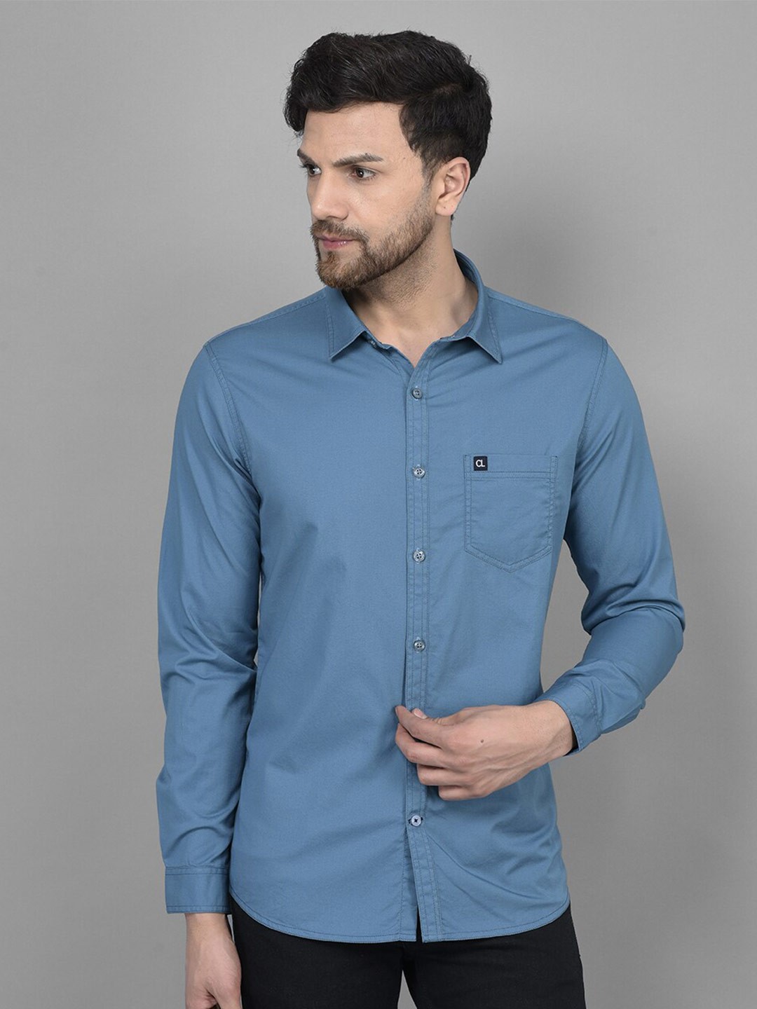 

Canary London Spread Collar Smart Slim Fit Twill Cotton Casual Shirt, Blue