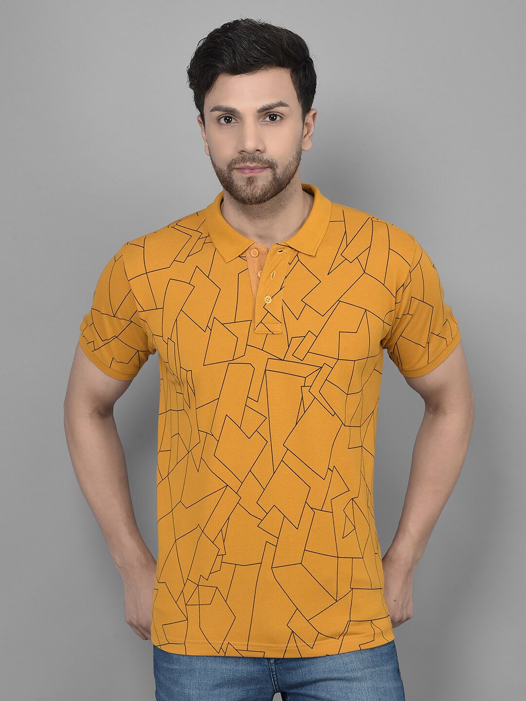 

Canary London Geometric Printed Slim Fit Cotton T-shirt, Yellow