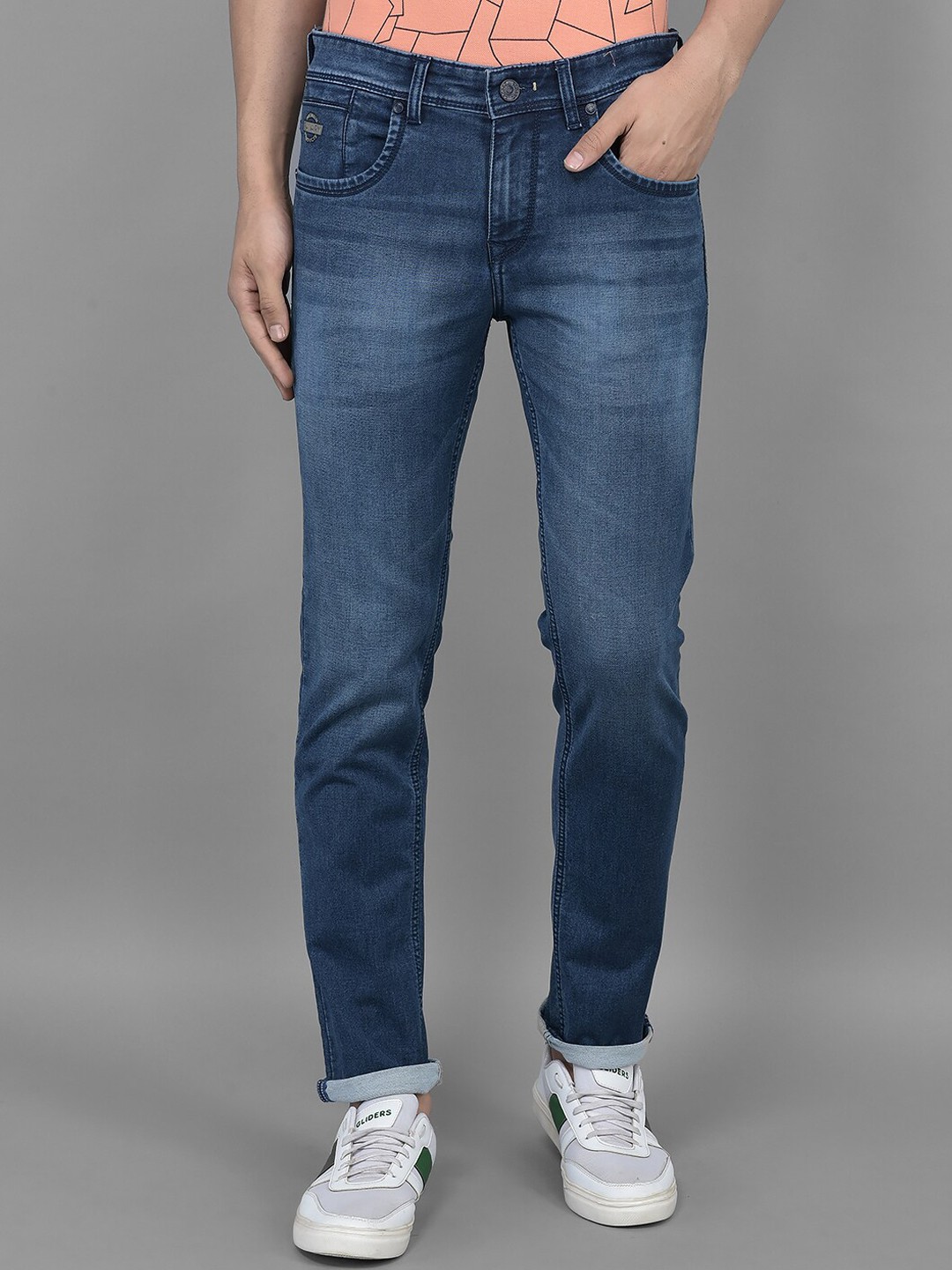 

Canary London Men Smart Slim Fit Low-Rise Light Fade Stretchable Jeans, Blue