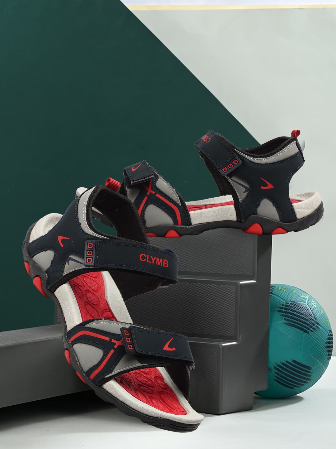

CLYMB Men Phylon-4 Brand Logo Printed Comfort Fit Velcro Closure Sports Sandals, Black