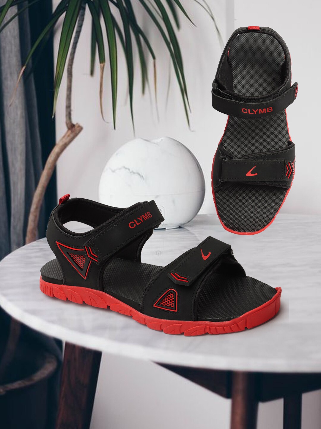 

CLYMB Men Spa-10 Brand Logo Printed Comfort Fit Velcro Closure Sports Sandals, Red