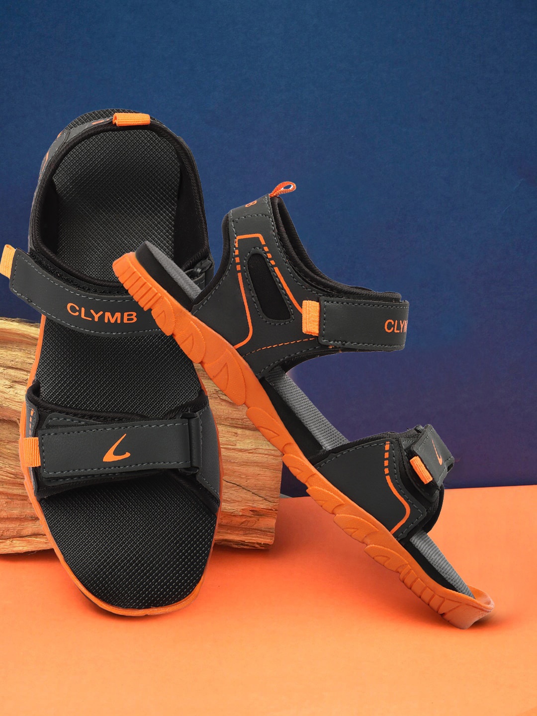 

CLYMB Men Spa-13 Brand Logo Printed Comfort Fit Velcro Closure Sports Sandals, Navy blue