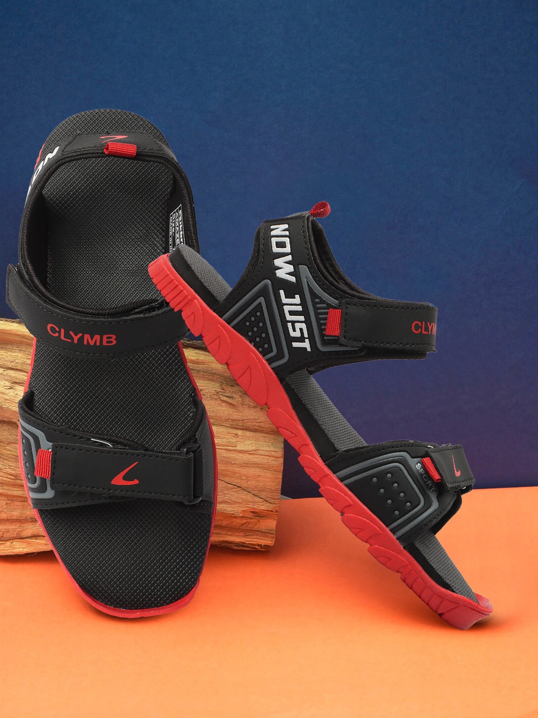 

CLYMB Men Spa-11 Brand Logo Printed Comfort Fit Velcro Closure Sports Sandals, Black