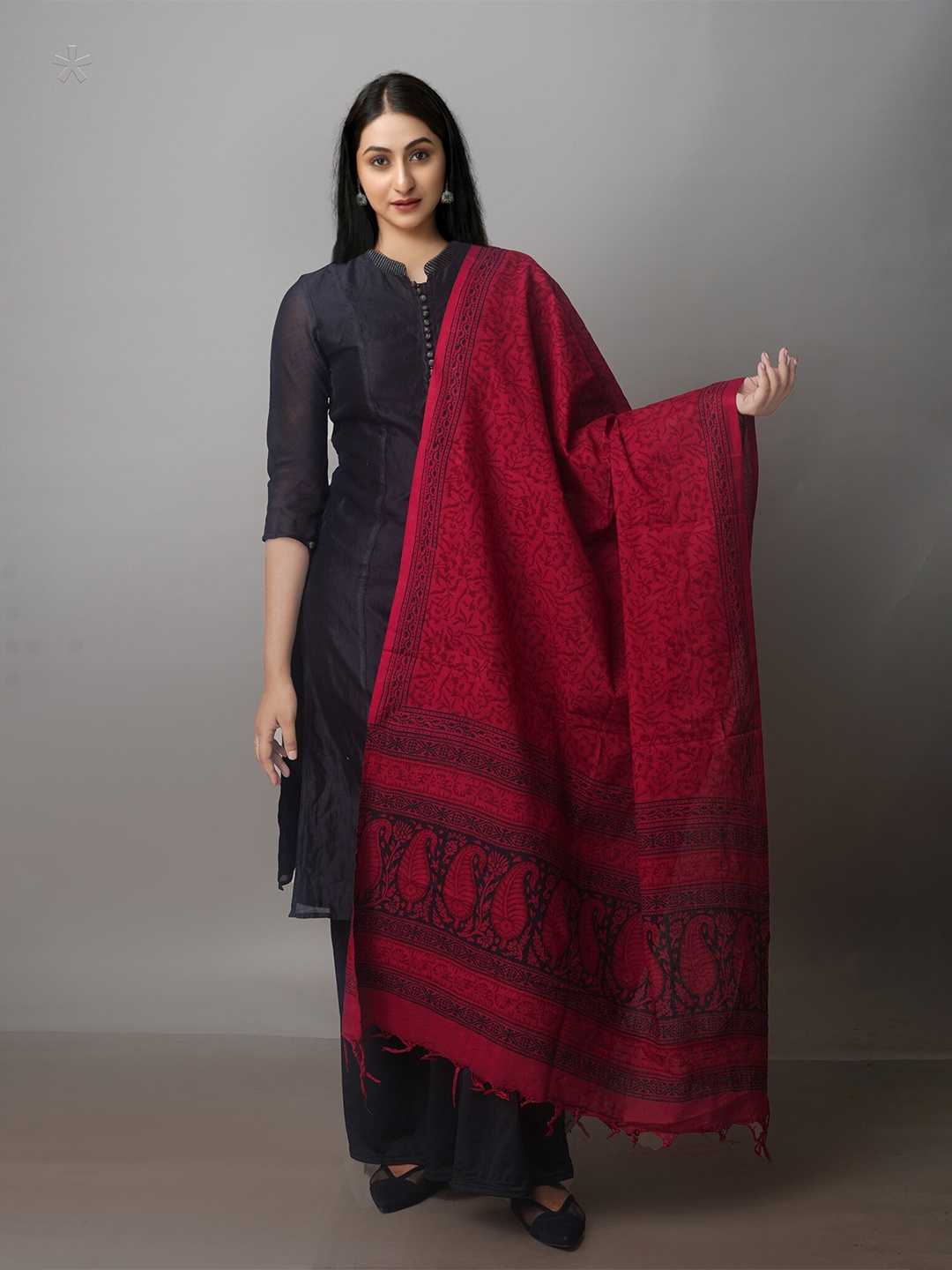 

Unnati Silks Ethnic Motifs Block Printed Pure Cotton Dupatta, Red