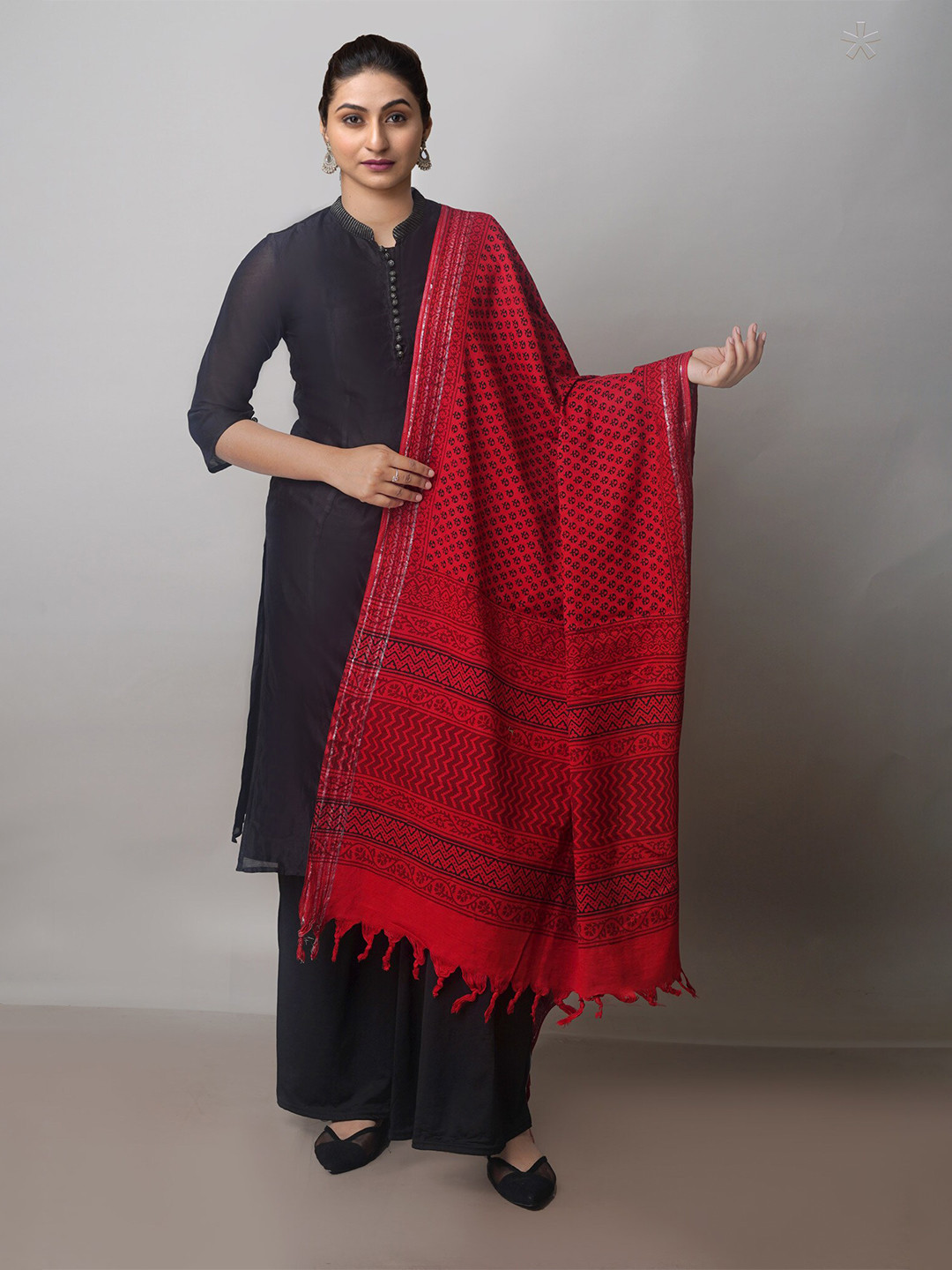 

Unnati Silks Ethnic Motifs Printed Pure Cotton Block Print Dupatta, Red