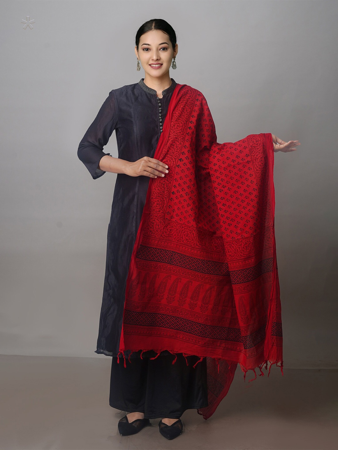 

Unnati Silks Ethnic Motifs Printed Cotton Block Print Dupatta, Maroon