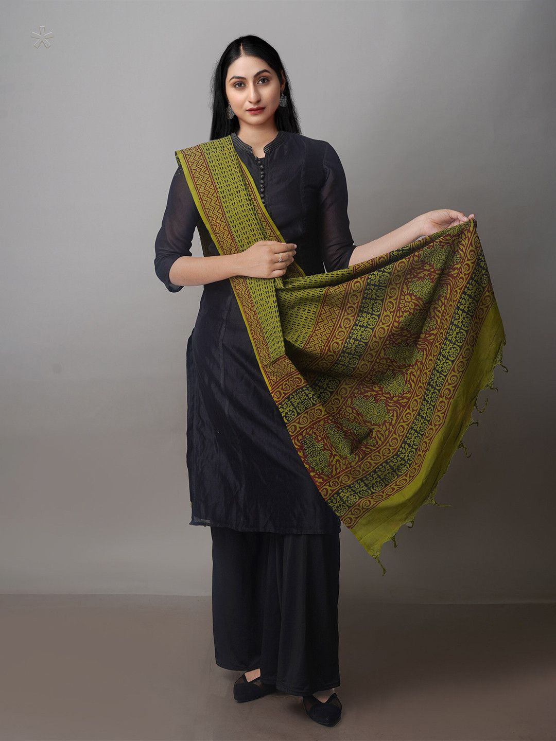 

Unnati Silks Ethnic Motifs Printed Block Print Dupatta, Green