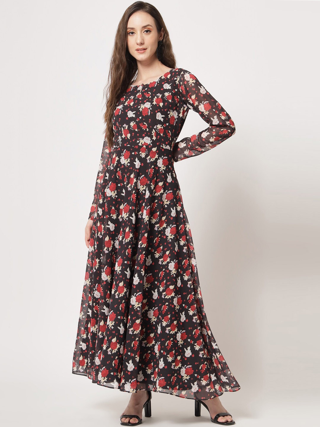 

KALINI Printed Fit & Flare Maxi Dress, Black