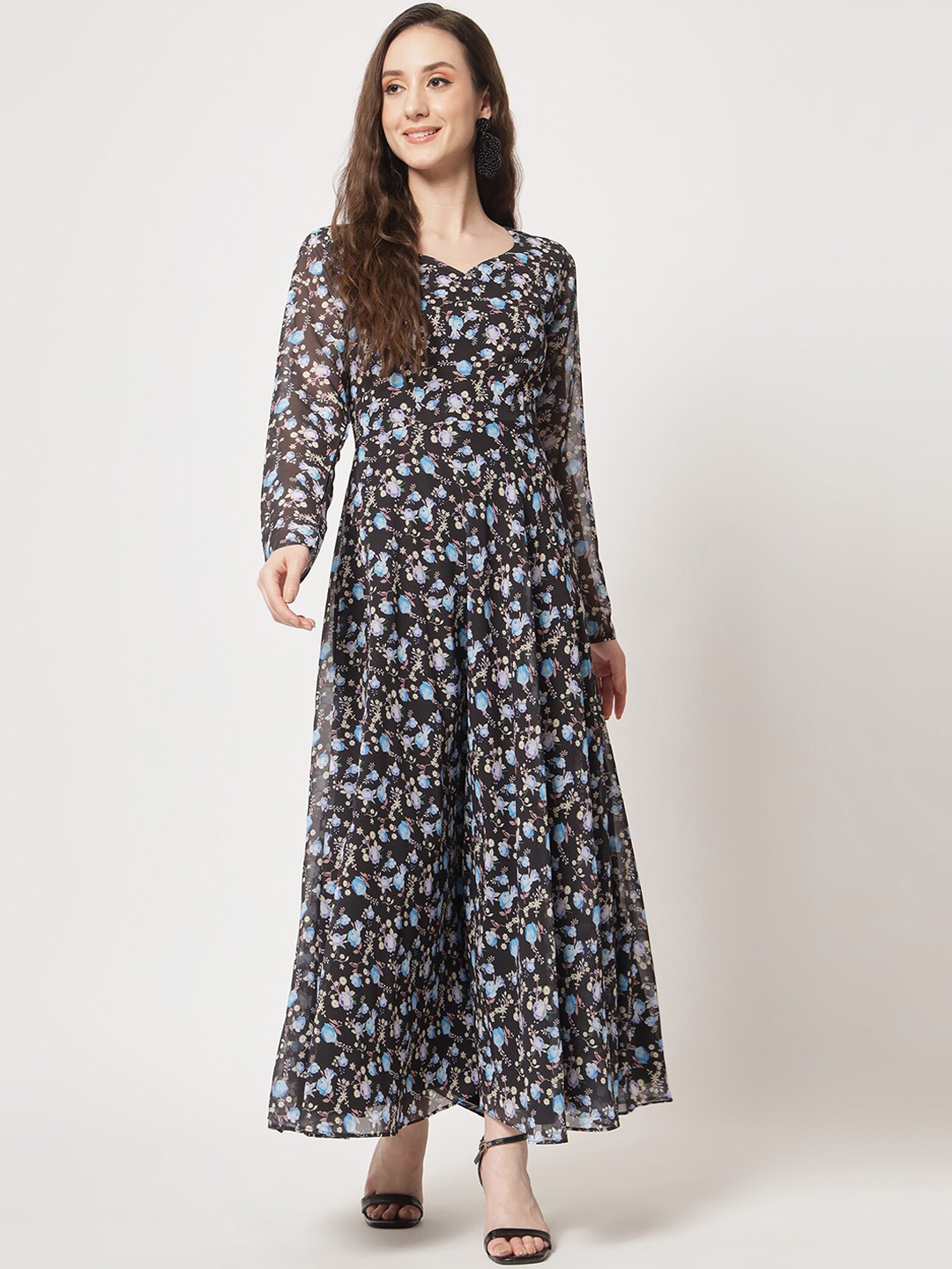 

KALINI Printed Fit & Flare Maxi Dress, Black