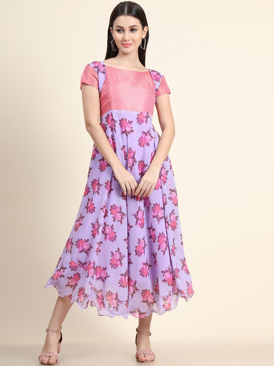 

KALINI Printed Fit & Flare Midi Ethnic Dress, Lavender