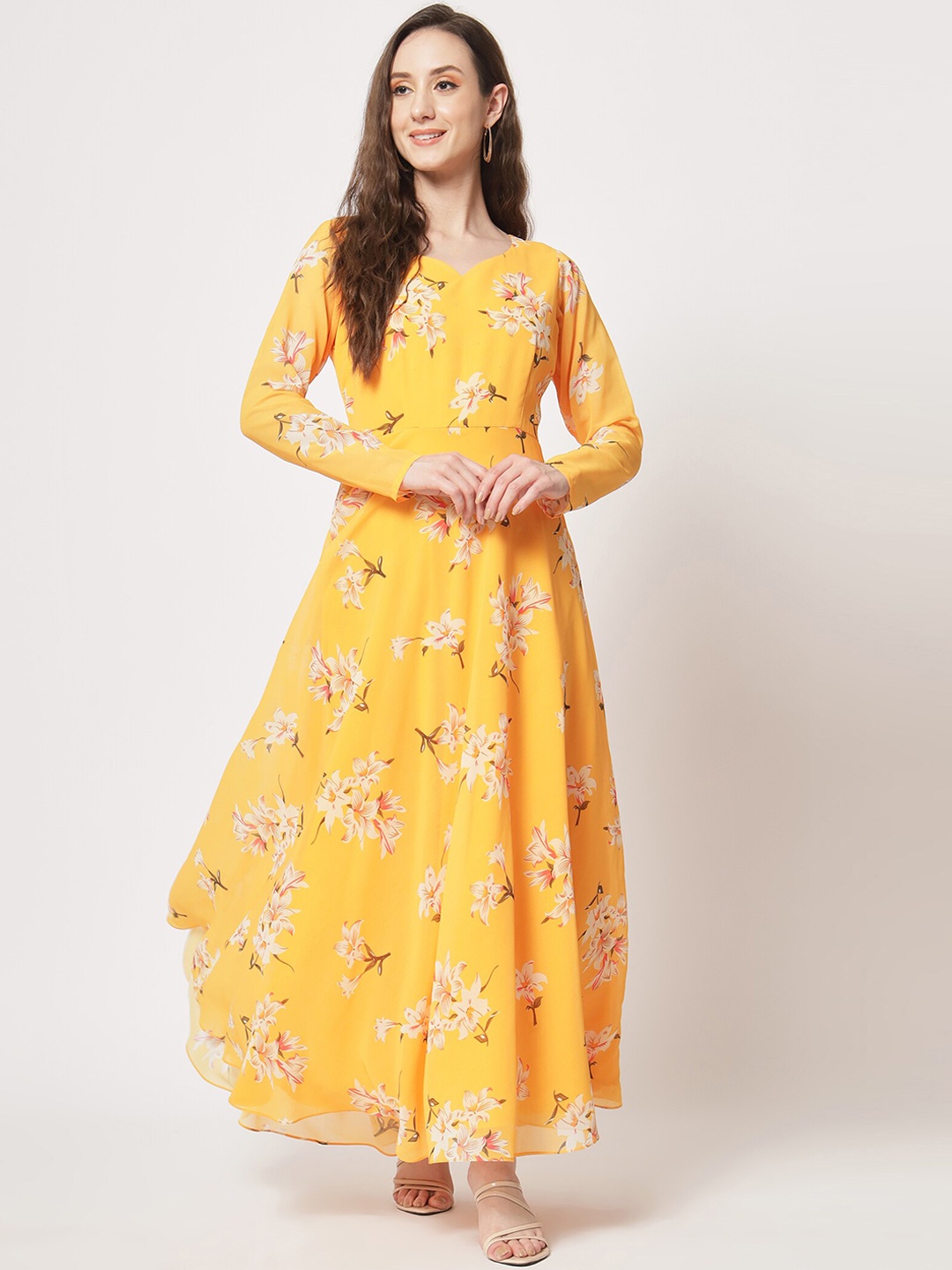 

KALINI Printed Fit & Flared Dress, Yellow