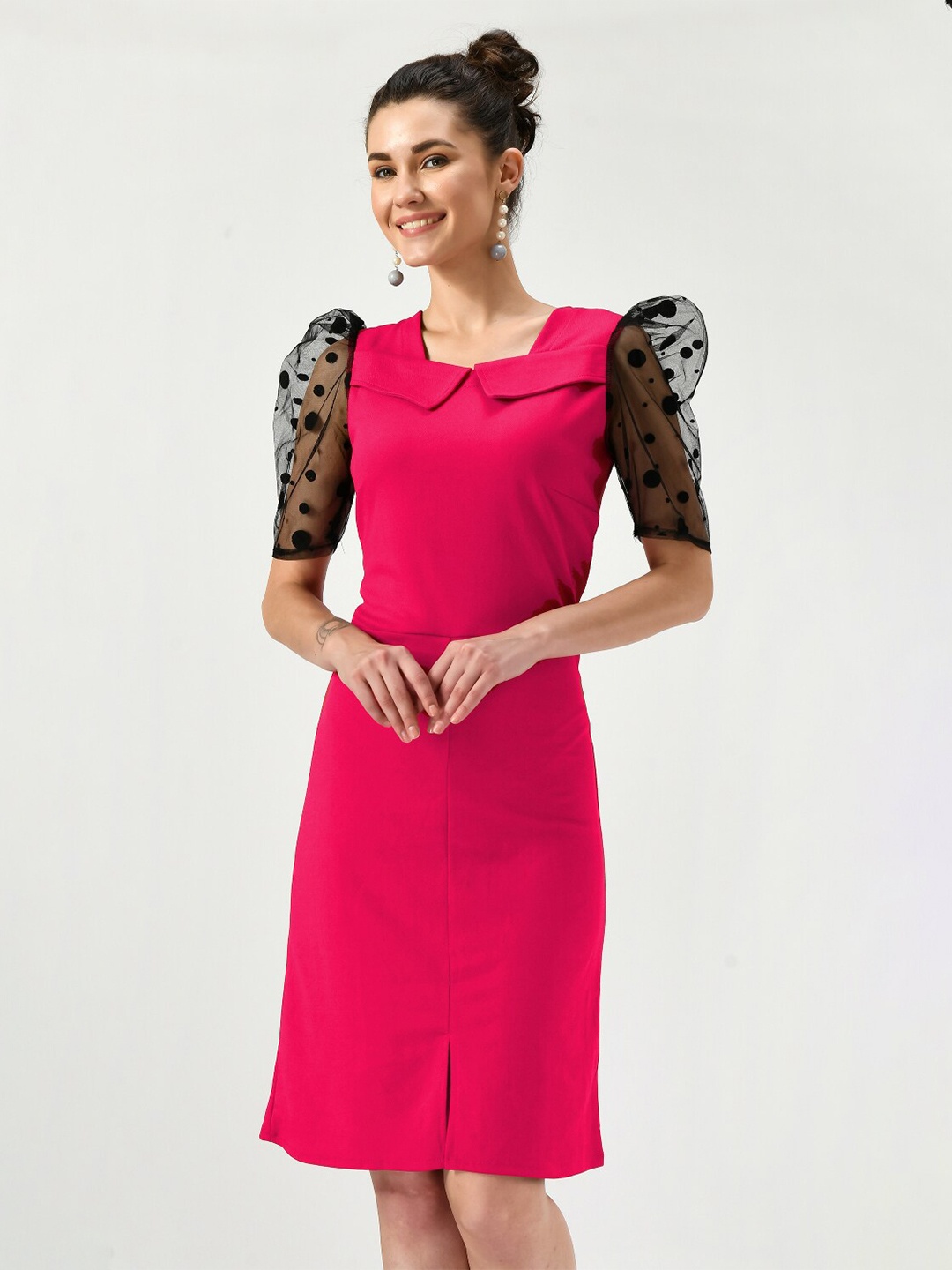

IUGA Square Neck Puff Sleeve Sheath Dress, Pink