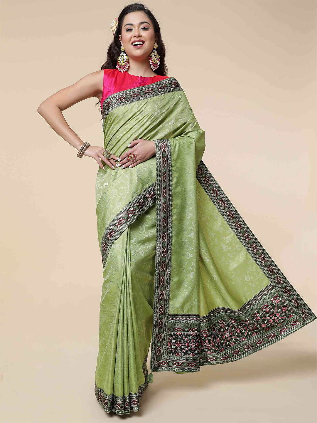 

elora Woven Design Zari Bhagalpuri Saree, Green