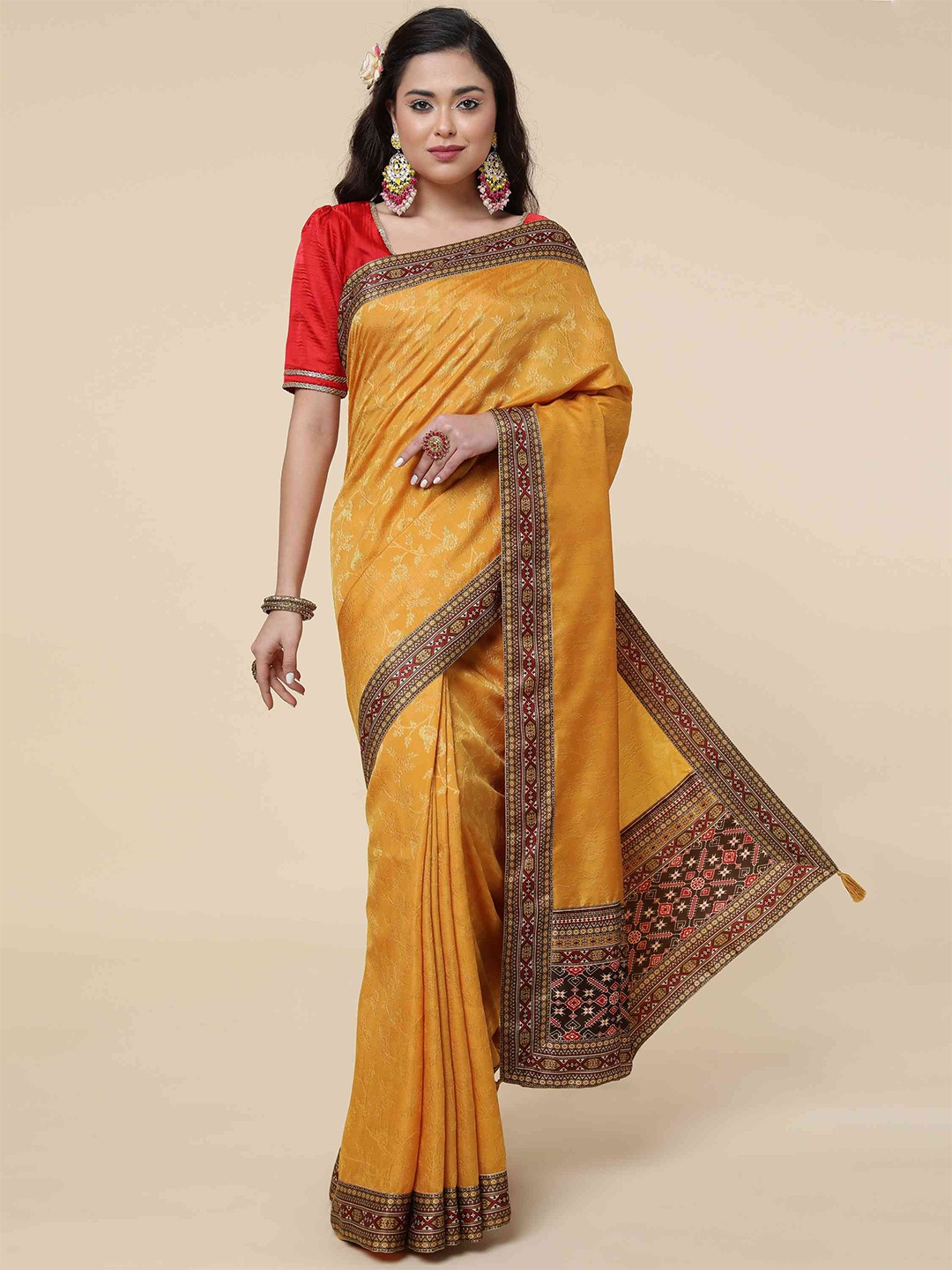 

elora Woven Design Zari Bhagalpuri Saree, Mustard