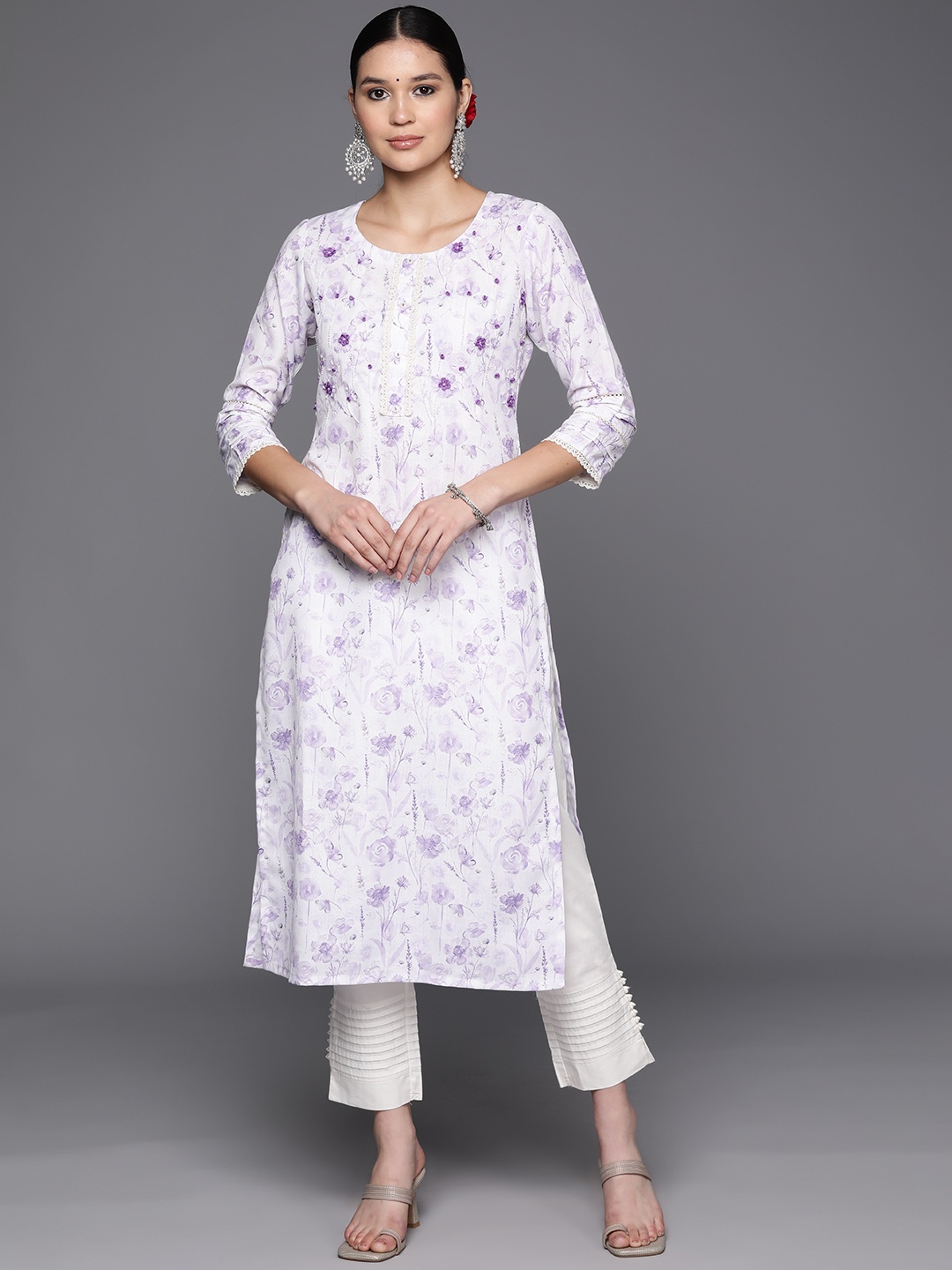 

Libas Floral Cotton Kurta, White