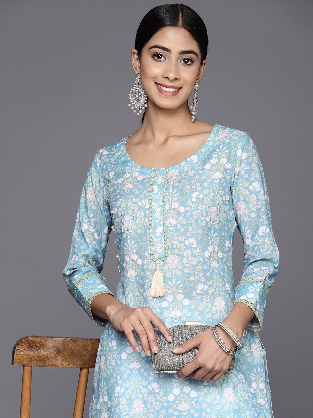 

Libas Women Floral Yoke Design Kurta, Blue