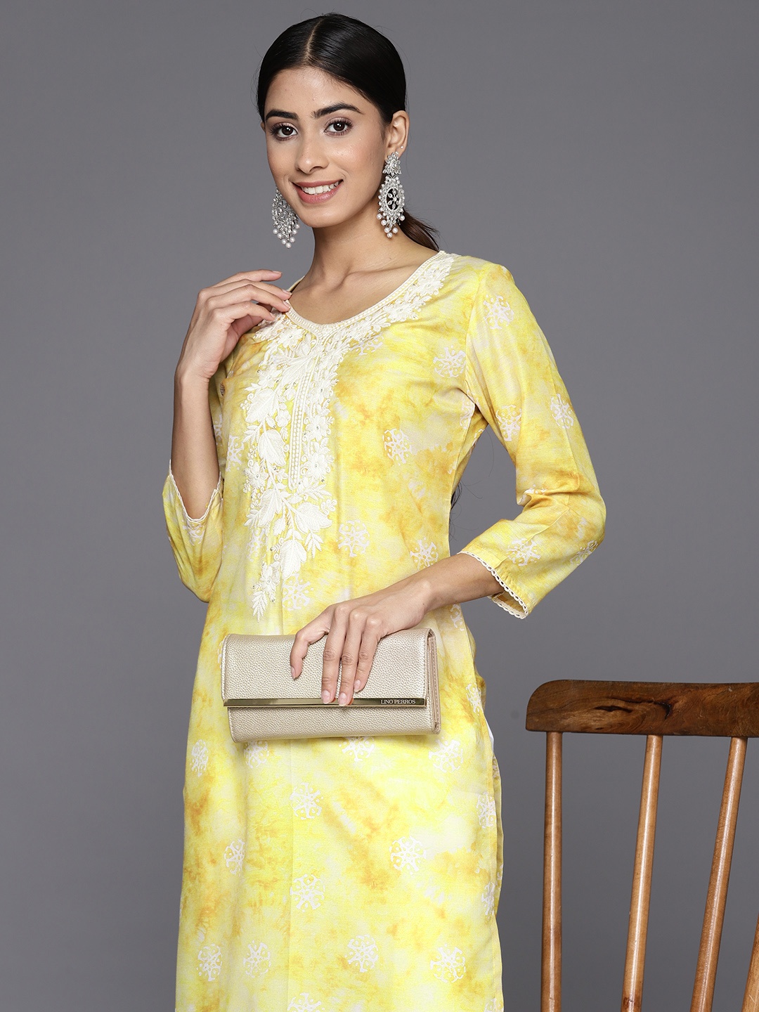 

Libas Women Floral Yoke Design Thread Work Kurta, Mustard