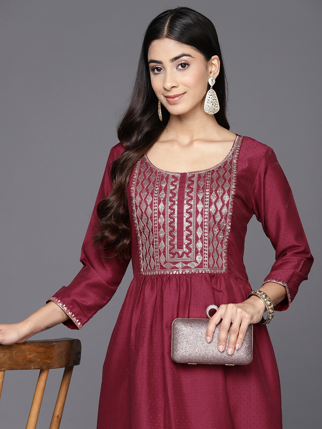 

Libas Yoke Design Sequinned Kurta, Maroon