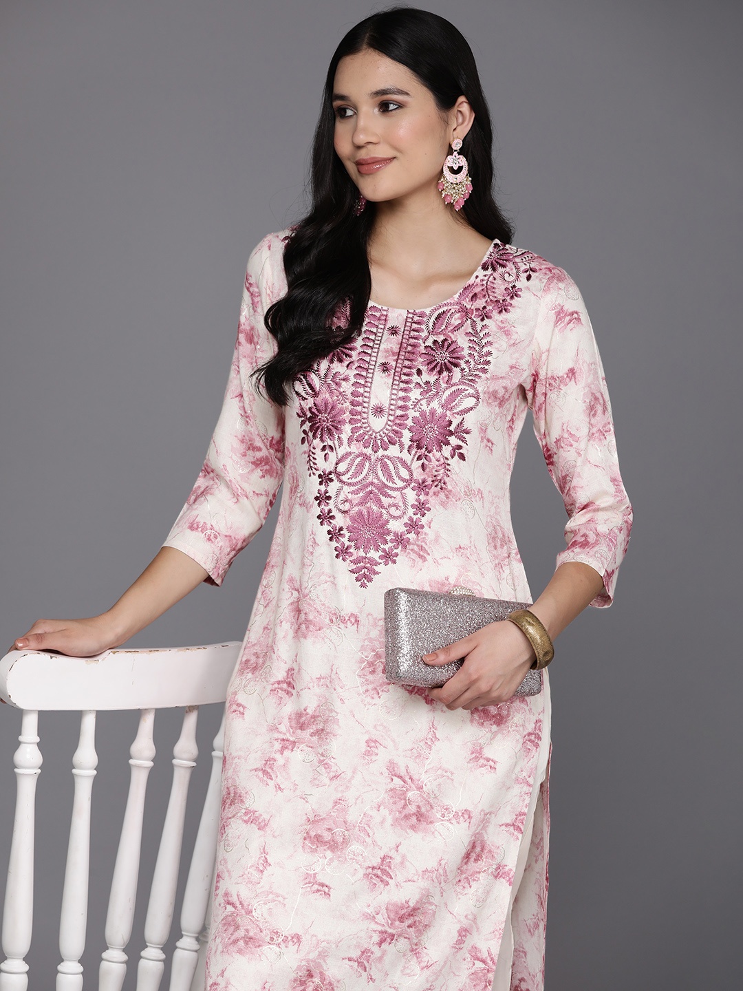 

Libas Floral Yoke Design Thread Work Kurta, Off white