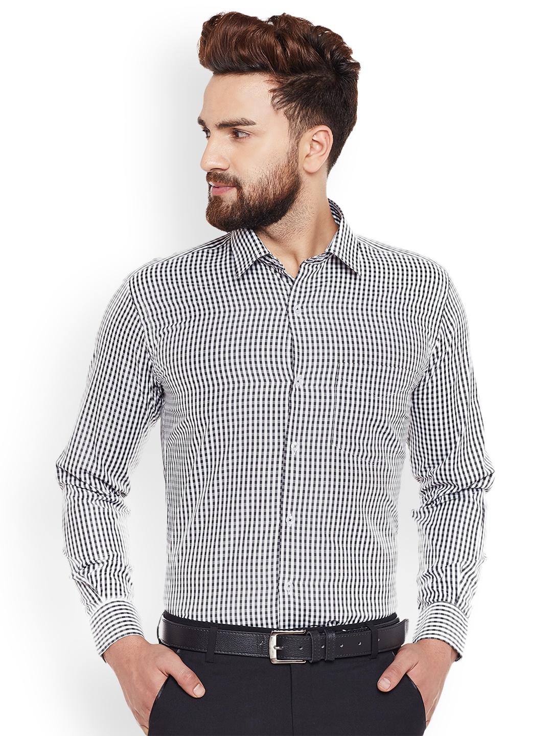 

Hancock Men Black & White Slim Fit Checked Formal Shirt