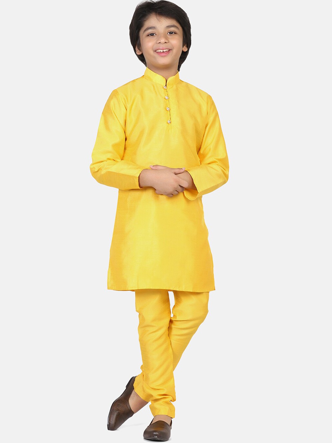 

TAHVO Boys Mandarin Collar Regular Kurta with Pyjamas, Yellow