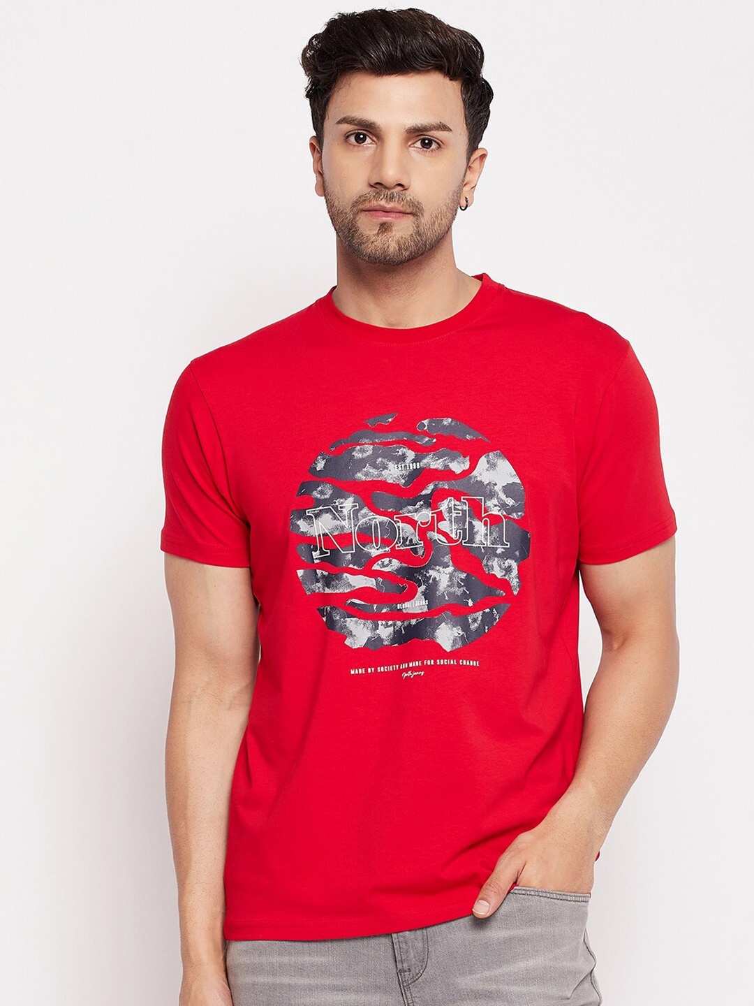 

98 Degree North Graphic Printed Cotton Casual T-shirt, Red