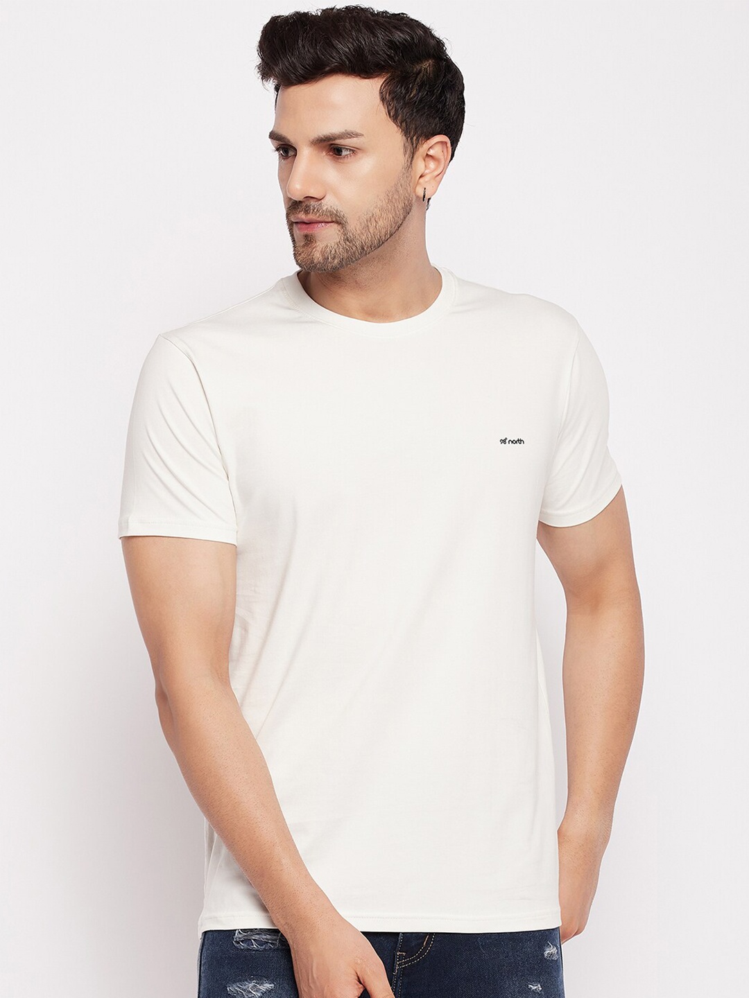 

98 Degree North Round Neck Cotton Casual T-shirt, Off white