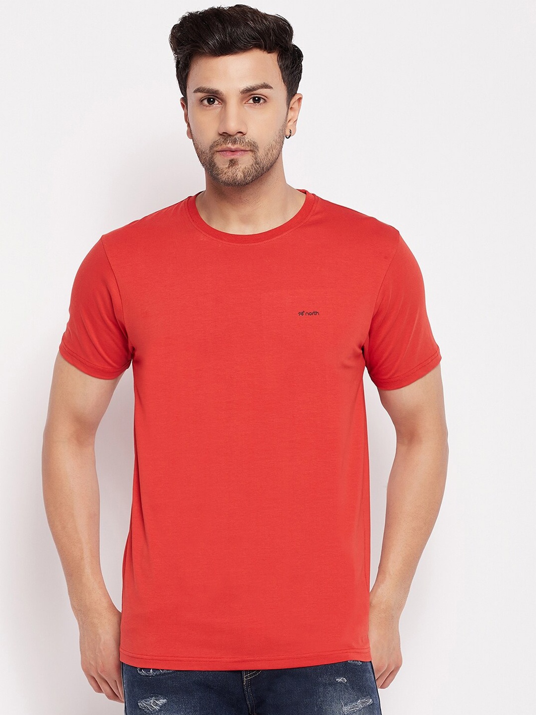 

98 Degree North Round Neck Cotton Casual T-shirt, Rust