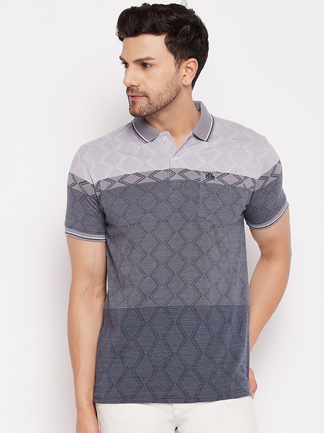 

98 Degree North Geometric Polo Collar T-shirt, Grey