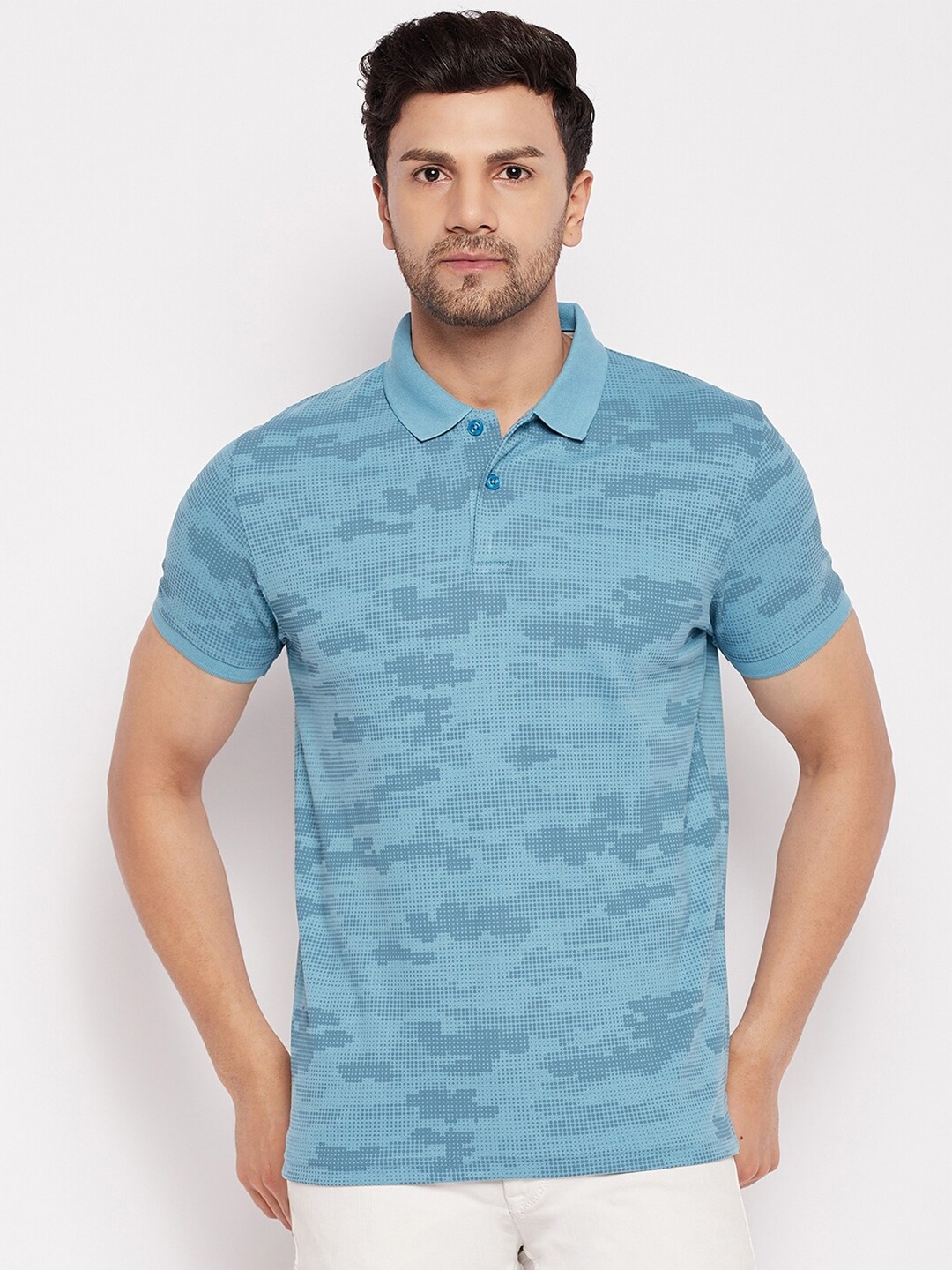 

98 Degree North Camouflage Printed Polo Collar T-shirt, Blue