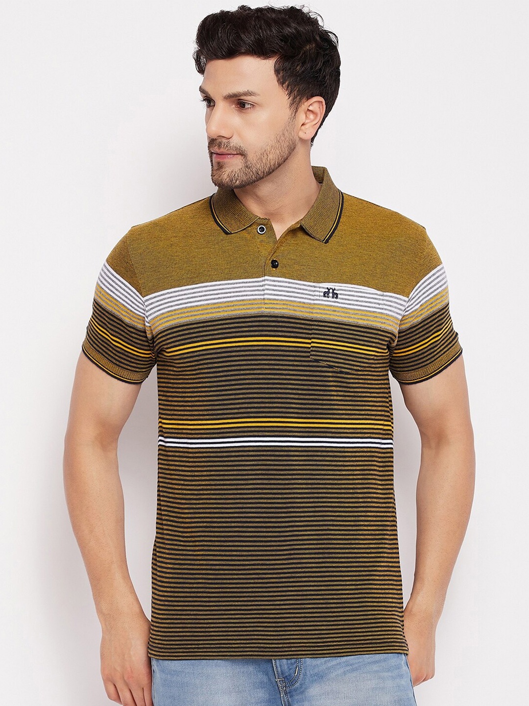 

98 Degree North Striped Polo Collar T-shirt, Mustard