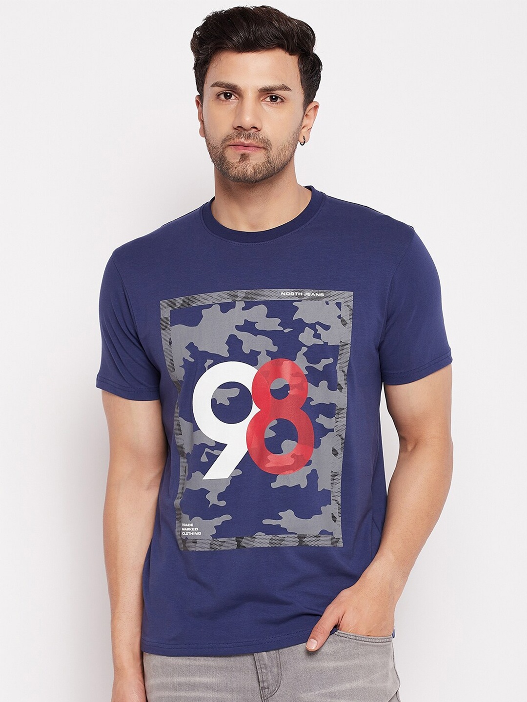 

98 Degree North Varsity Printed Round Neck Cotton T-shirt, Blue