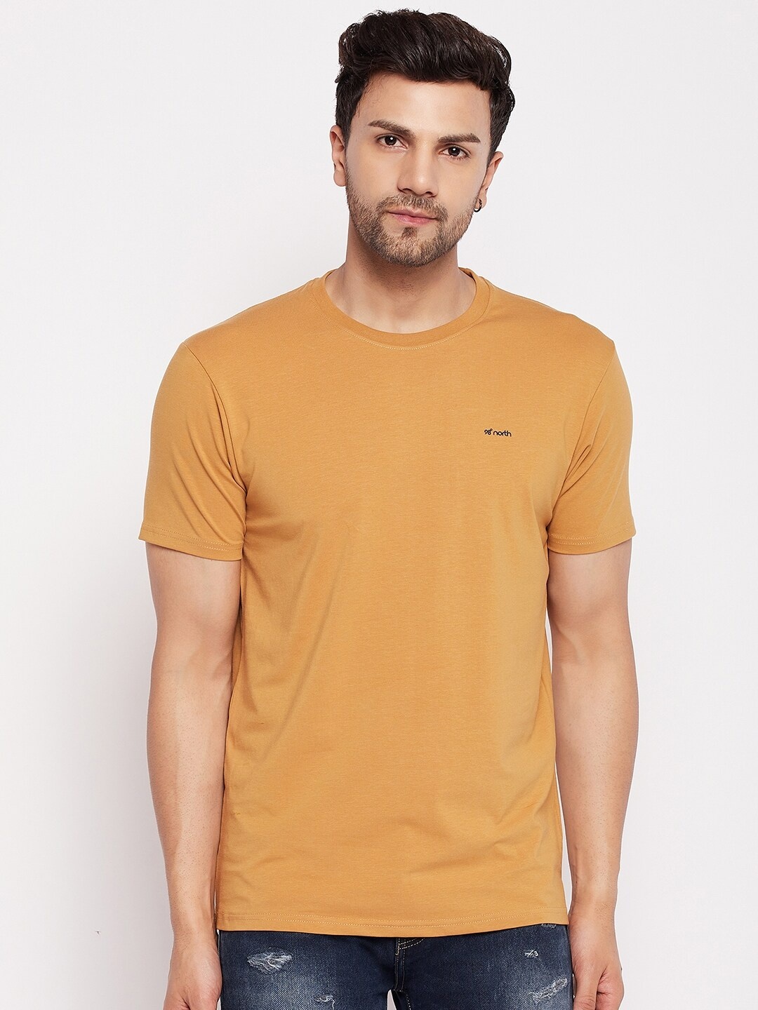 

98 Degree North Round Neck Short Sleeves Cotton T-shirt, Camel brown
