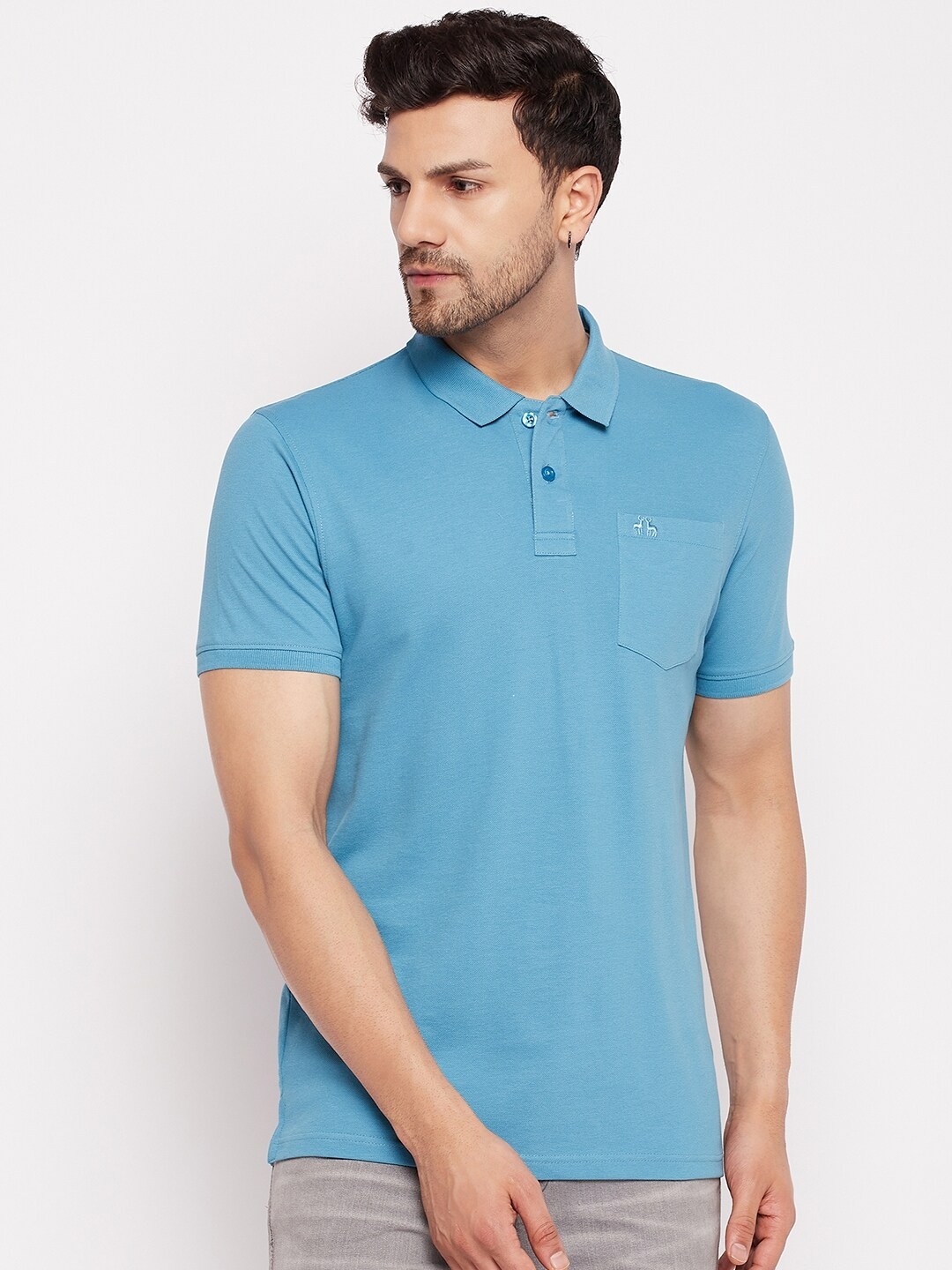 

98 Degree North Polo Collar Short Sleeves Cotton T-shirt, Blue