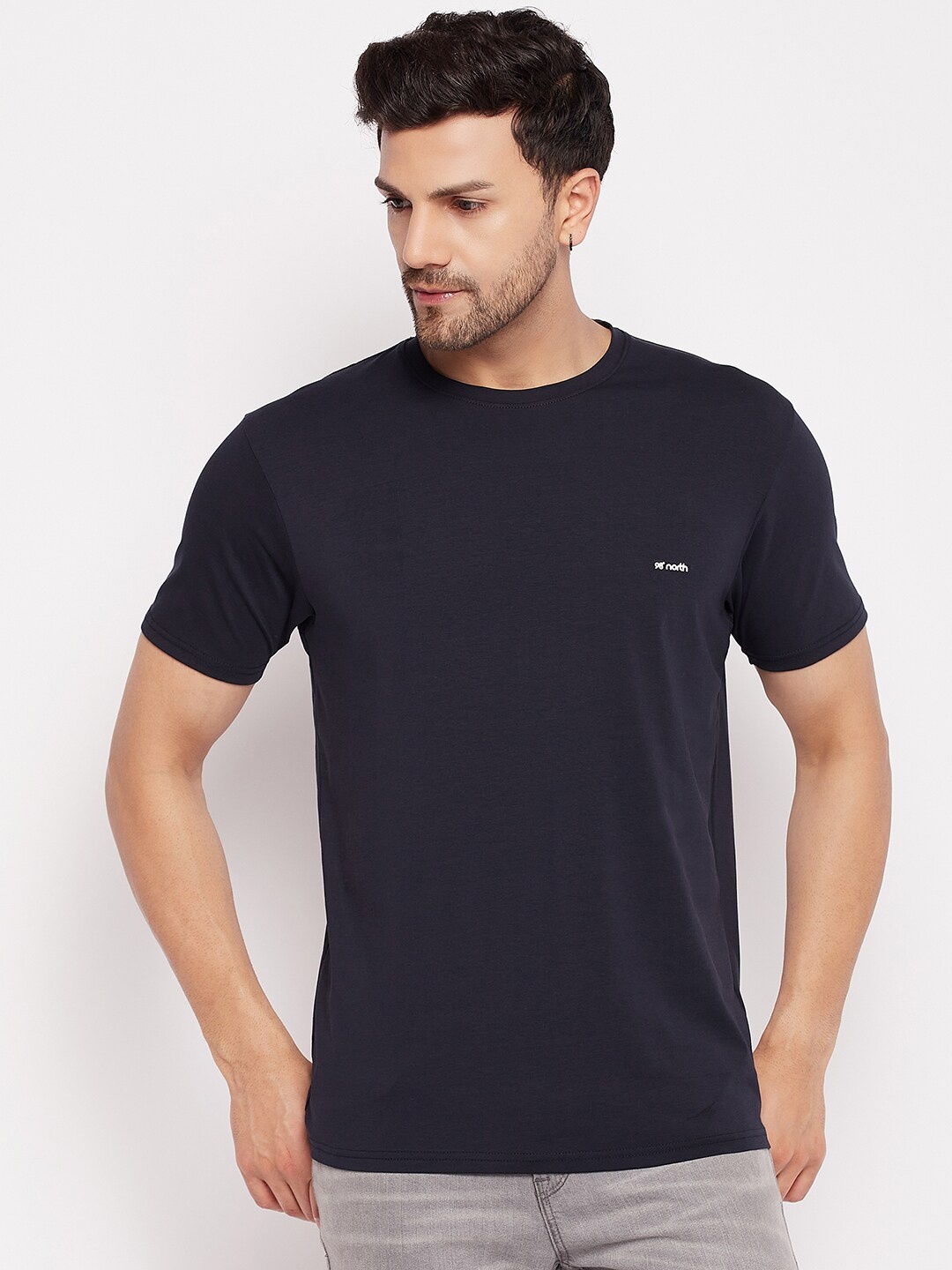 

98 Degree North Round Neck Short Sleeves Cotton T-Shirt, Black