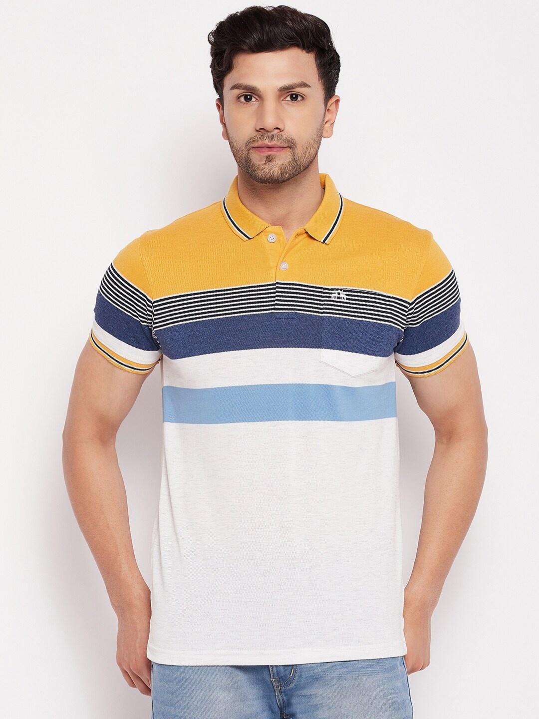 

98 Degree North Striped Polo Collar Cotton T-Shirt, Mustard
