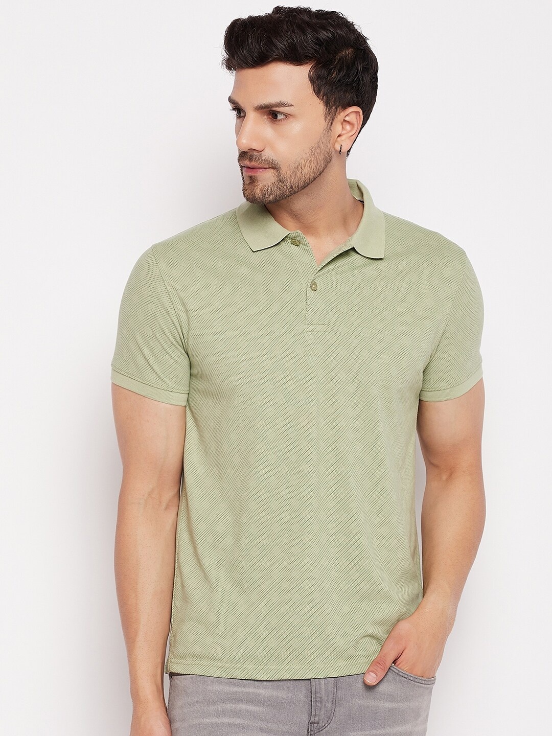 

98 Degree North Polo Collar Short Sleeves Cotton T-Shirt, Green
