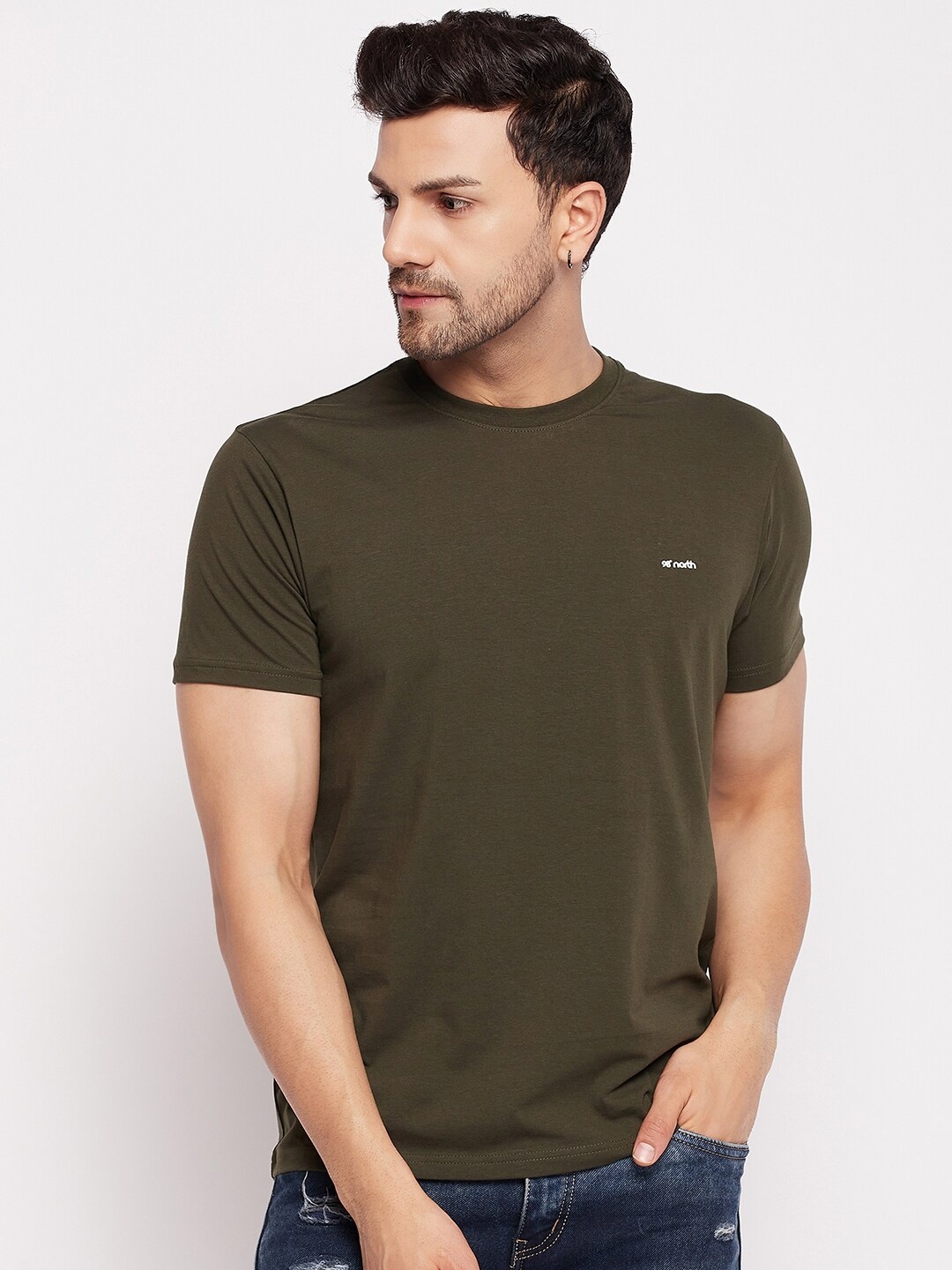

98 Degree North Round Neck Short Sleeves Cotton T-Shirt, Olive