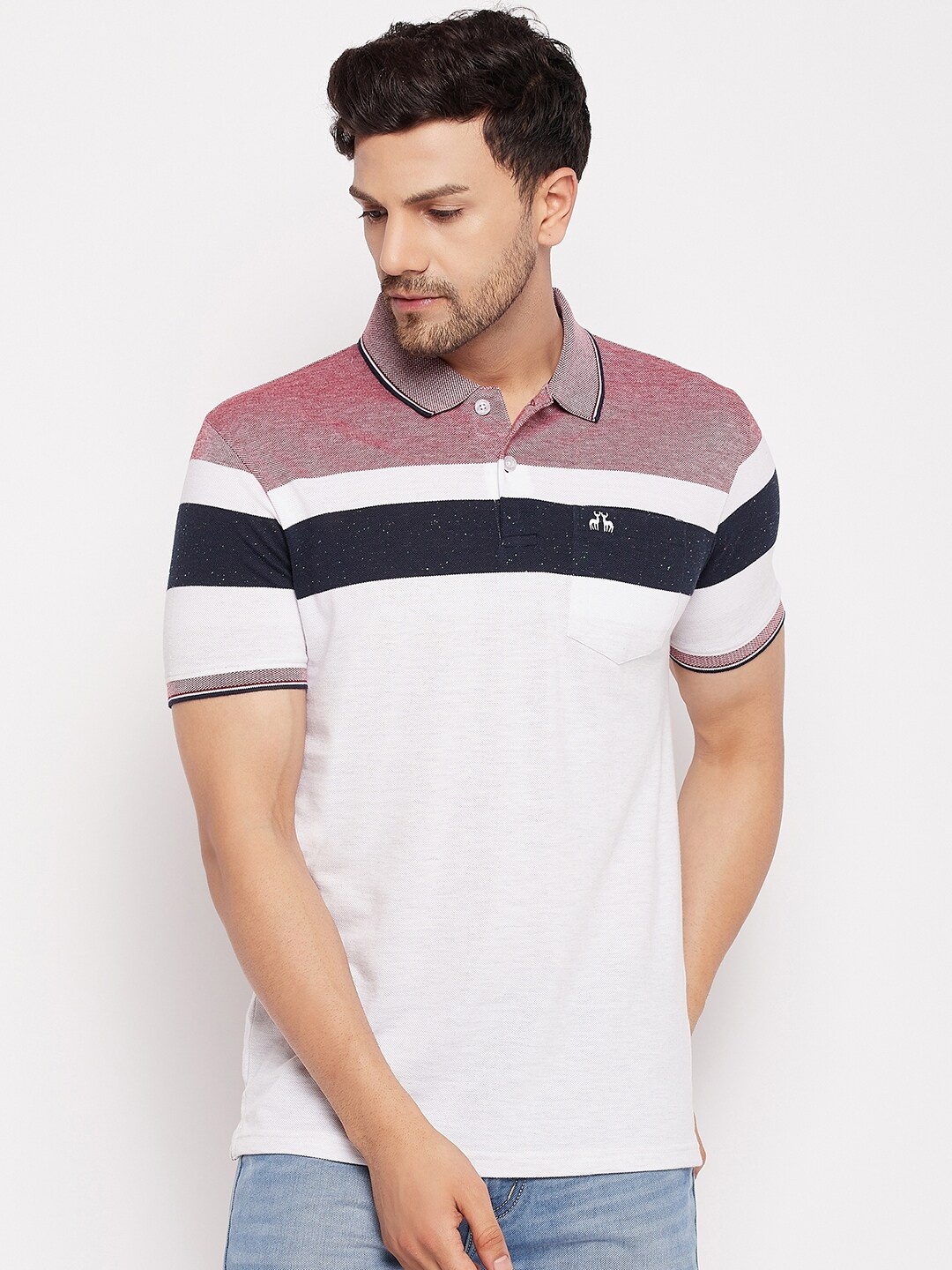 

98 Degree North Colourblocked Polo Collar Cotton T-Shirt, Maroon
